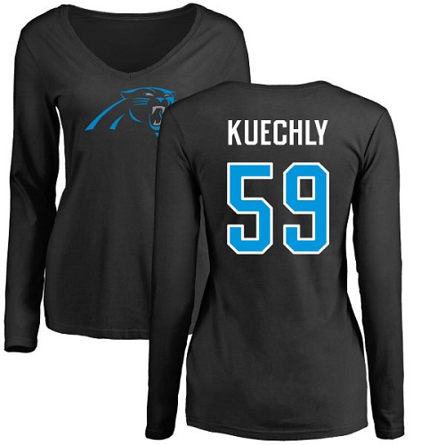 Carolina Panthers Black Women Luke Kuechly Name and Number Logo Slim Fit NFL Football 59 Long Sleeve T Shirt